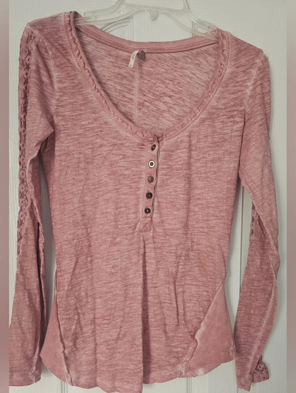 Free People Shell Stitch Long Sleeve Henley is a bohemian-inspired knit top